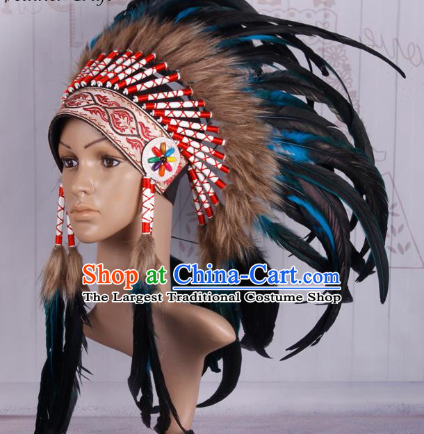 Halloween Donald Catwalks Deluxe Colorful Feather Headdress Cosplay Apache Knight Feather Hat for Adults