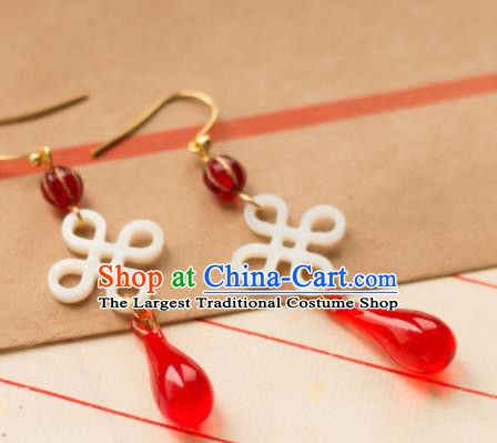 Traditional Chinese Handmade Red Agate Earrings Ancient Lucky Knot Eardrop Accessories for Women