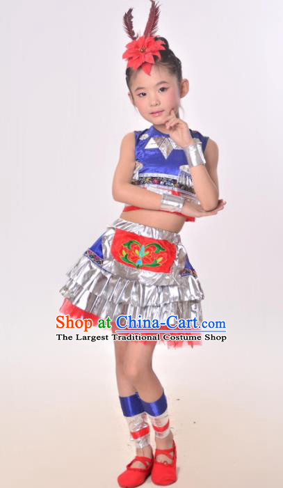 Chinese Ethnic Costumes Traditional Miao Minority Nationality Folk Dance Clothing for Kids