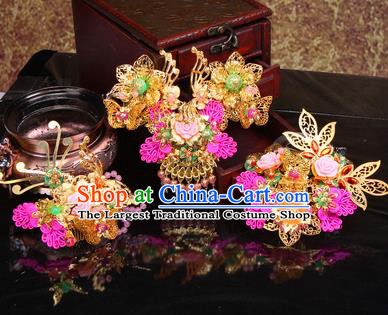 Chinese Traditional Handmade Wedding Hair Accessories Ancient Bride Hairpins Complete Set for Women