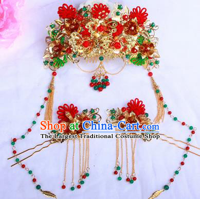 Chinese Traditional Handmade Wedding Phoenix Coronet Hair Accessories Ancient Bride Hairpins Complete Set for Women
