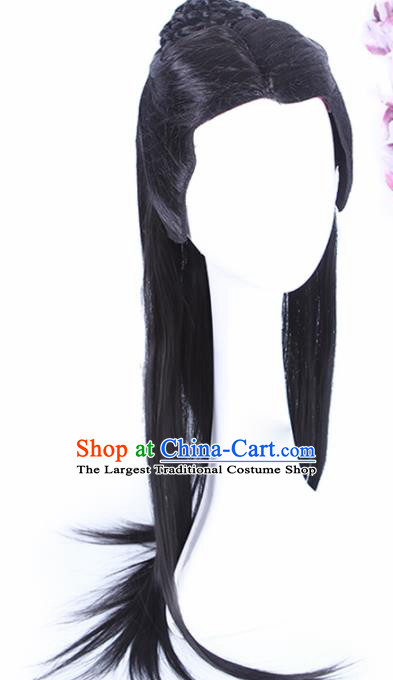 Traditional Chinese Drama Swordsman Handmade Peruke Wigs Ancient Nobility Childe Chignon for Men