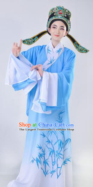 Chinese Traditional Peking Opera Niche Costume Ancient Scholar Blue Robe for Adults