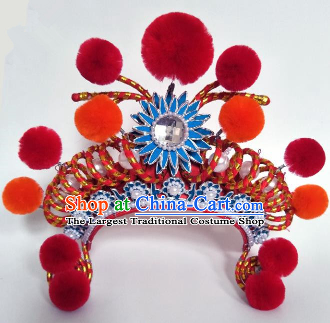 Chinese Traditional Peking Opera Blues Hat Ancient Female Warriors Helmet for Adults