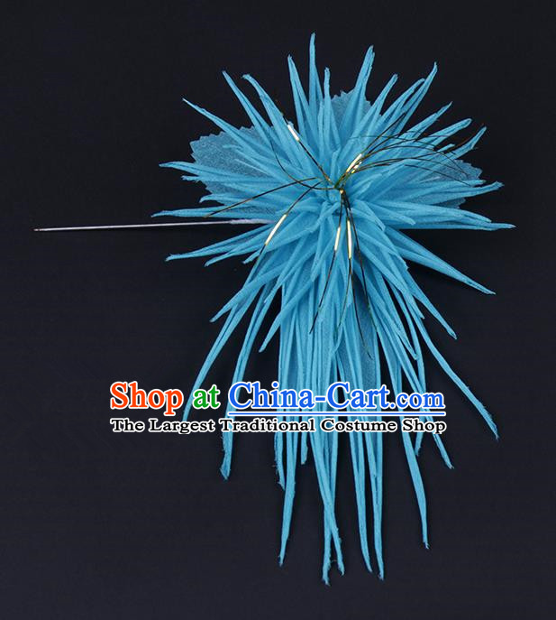 Chinese Traditional Peking Opera Hair Accessories Ancient Blue Chrysanthemum Hairpins for Women