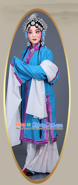 Chinese Traditional Beijing Opera Actress Costumes Ancient Young Mistress Blue Dress for Adults