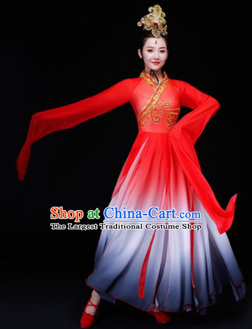 Chinese Traditional Folk Dance Costume Classical Dance Red Dress for Women