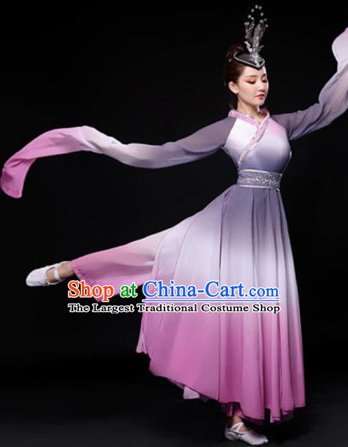 Chinese Traditional Folk Dance Costume Classical Dance Umbrella Dance Gradient Purple Dress for Women