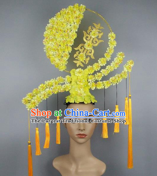 Handmade Halloween Queen Yellow Flowers Hair Accessories Chinese Stage Performance Hair Clasp Headdress for Women