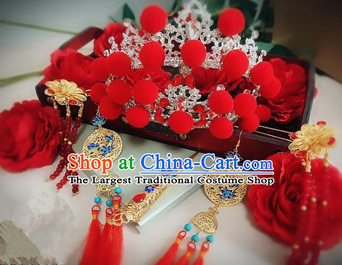 Handmade Chinese Ancient Wedding Hair Accessories Hanfu Hairpins Complete Set for Women