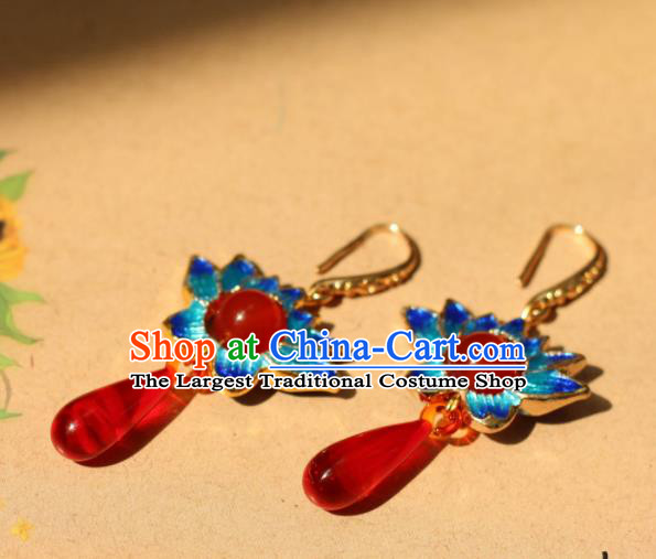 Traditional Chinese Handmade Ancient Blueing Lotus Earrings Accessories for Women