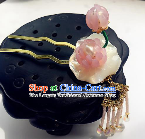 Handmade Chinese Ancient Shell Hair Accessories Hanfu Lotus Hairpins for Women