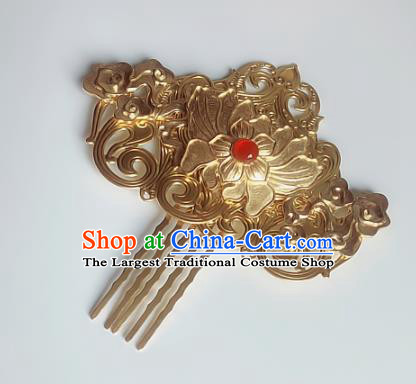 Handmade Chinese Ancient Hair Accessories Golden Hair Comb Queen Hanfu Hairpins Headwear for Women