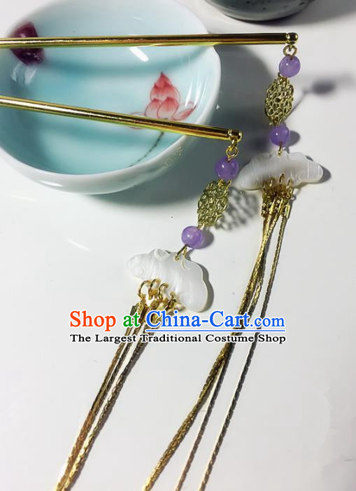 Chinese Handmade Ancient Jade Tassel Hair Clip Palace Hair Accessories Hanfu Hairpins for Women