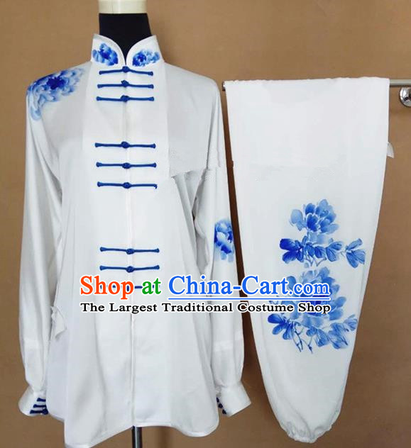 Chinese Traditional Martial Arts Printing Peony Costumes Tai Chi Tai Ji Training Clothing for Adults