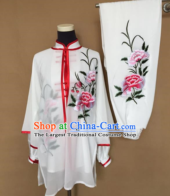 Chinese Traditional Kung Fu Martial Arts Costumes Tai Chi Training Embroidered Peony Clothing for Women