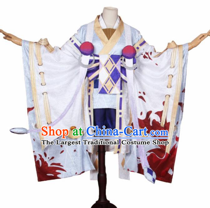 Asian Japanese Traditional Cosplay Yokime Costumes Ancient White Furisode Kimono Yukata Clothing for Women