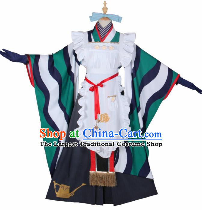 Asian Japanese Traditional Cosplay Housemaid Costumes Ancient Furisode Kimono Yukata Clothing for Women