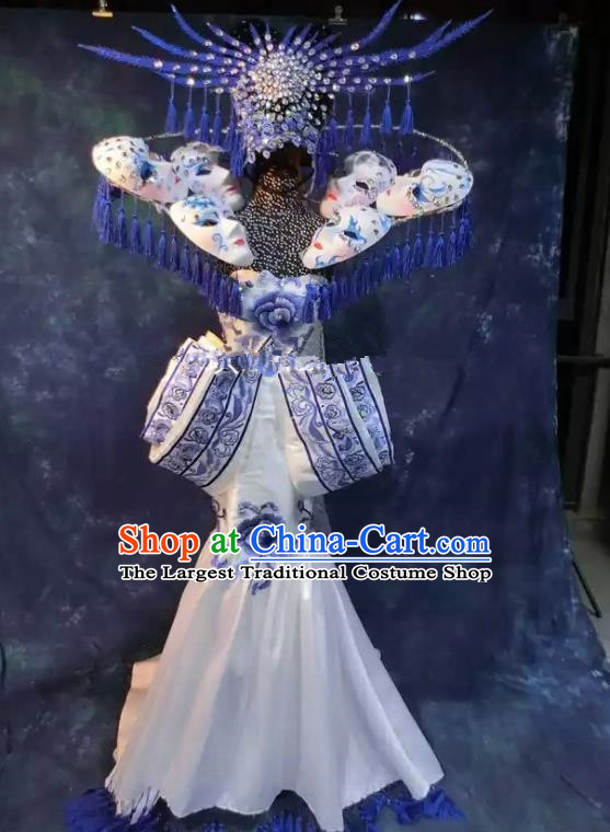 Top Grade Stage Performance Costumes Chinese Style Qipao Dress and Deluxe Headdress for Women