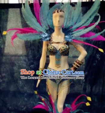 Top Grade Halloween Stage Performance Costumes Brazilian Carnival Clothing and Feather Wings Headdress for Women