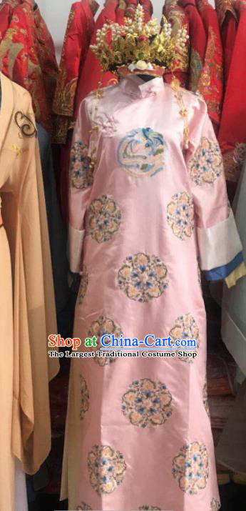 Chinese Traditional Qing Dynasty Imperial Consort Costumes Ancient Palace Lady Embroidered Pink Dress and Headpiece for Women