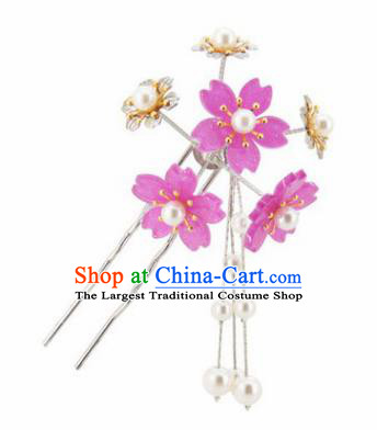 Japanese Traditional Kimono Hair Accessories Ancient Yukata Cherry Blossom Tassel Hairpins for Women