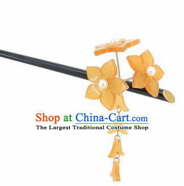 Japanese Traditional Courtesan Kimono Yellow Sakura Tassel Hairpins Ancient Geisha Hair Accessories for Women