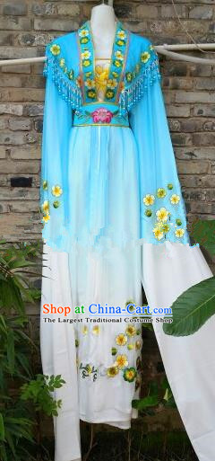 Chinese Traditional Beijing Opera Actress Costumes Ancient Nobility Lady Embroidered Blue Dress for Women