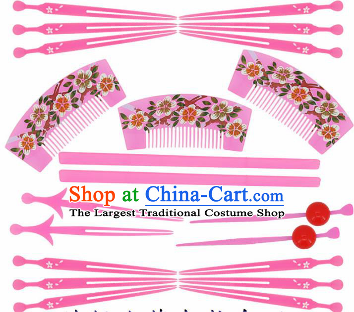 Japanese Traditional Kimono Pink Hairpins Hair Combs Ancient Geisha Hair Accessories Complete Set for Women