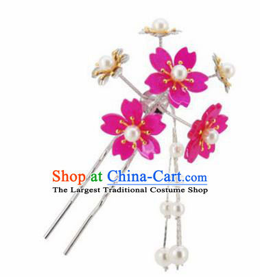 Japanese Traditional Kimono Hair Accessories Ancient Yukata Cherry Blossom Tassel Hairpins for Women