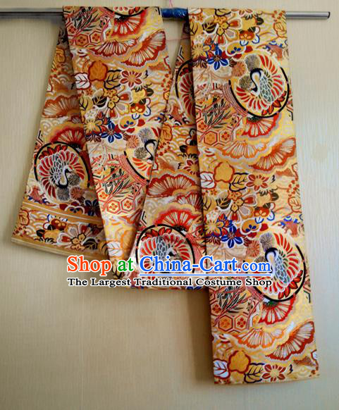 Japanese Traditional Kimono Golden Brocade Belts Ancient Furisode Yukata Waistband for Women