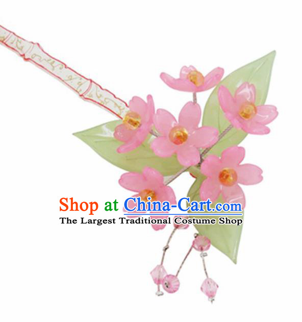 Japanese Traditional Courtesan Pink Sakura Hairpins Ancient Geisha Kimono Hair Accessories for Women