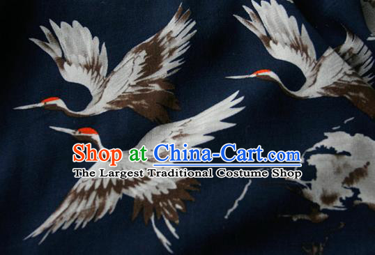 Asian Japanese Traditional Kimono Black Brocade Fabric Silk Material Classical Cranes Pattern Design Drapery