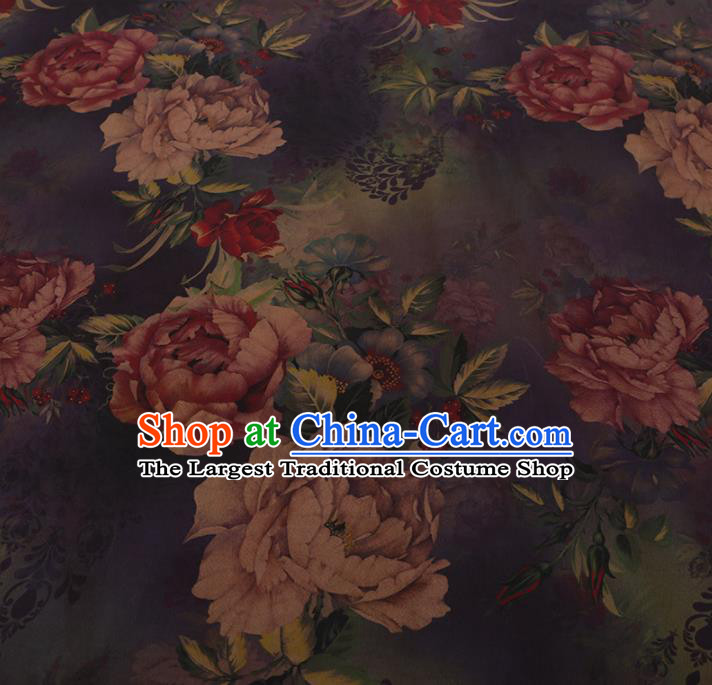 Chinese Traditional Cheongsam Purple Crepe Satin Plain Palace Peony Pattern Silk Fabric Chinese Fabric Asian Material