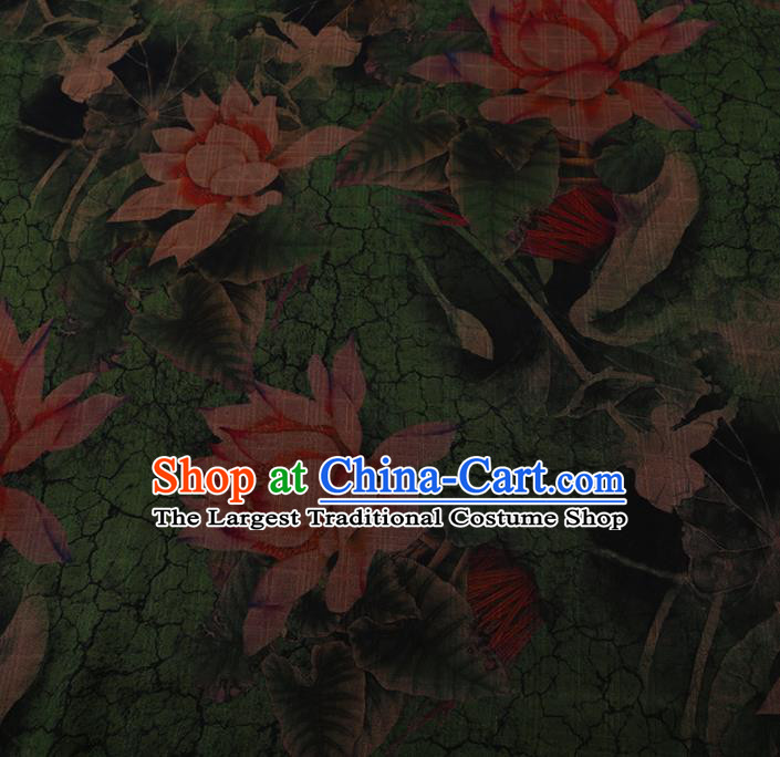 Chinese Traditional Cheongsam Silk Fabric Palace Lotus Pattern Green Satin Plain Gambiered Guangdong Gauze