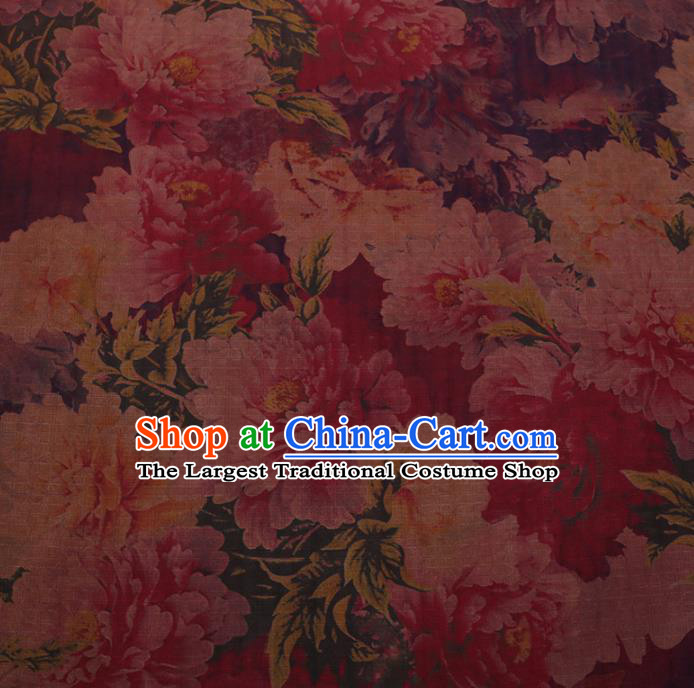 Chinese Traditional Cheongsam Silk Fabric Palace Peony Pattern Pink Satin Plain Gambiered Guangdong Gauze