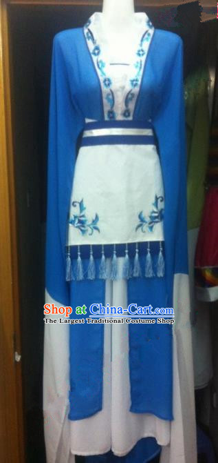 Chinese Traditional Peking Opera Embroidered Blue Dress Ancient Maidservants Costumes for Women