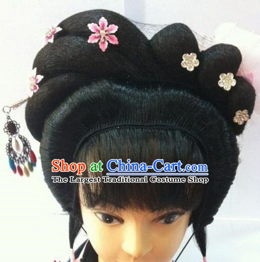 Chinese Traditional Beijing Opera Diva Hair Accessories Ancient Princess Wigs Sheath and Hairpins for Women