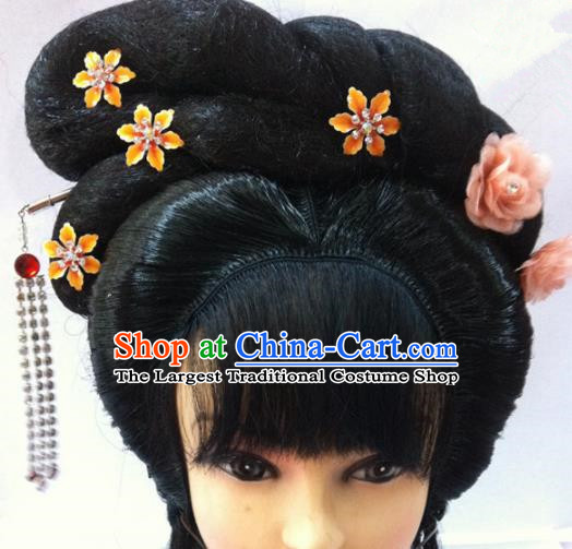 Chinese Traditional Ancient Beijing Opera Actress Wigs Sheath and Hairpins for Women