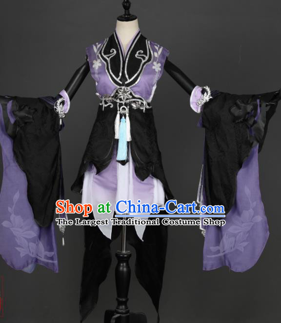 Traditional Chinese Cosplay Female Swordsman Purple Hanfu Dress Ancient Peri Costume for Women