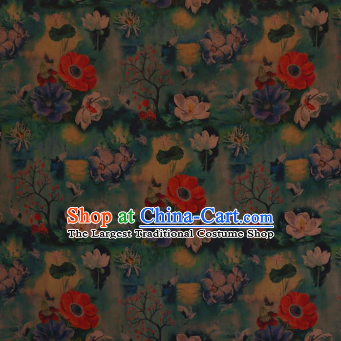 Chinese Traditional Cheongsam Silk Fabric Palace Pattern Green Satin Plain Gambiered Guangdong Gauze