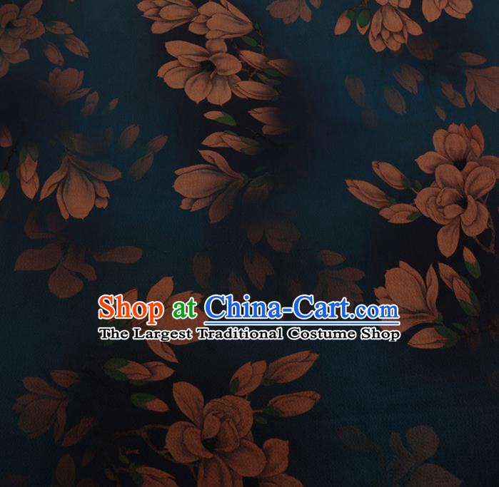 Chinese Traditional Cheongsam Blue Silk Fabric Palace Magnolia Pattern Jacquard Satin Plain Gambiered Guangdong Gauze