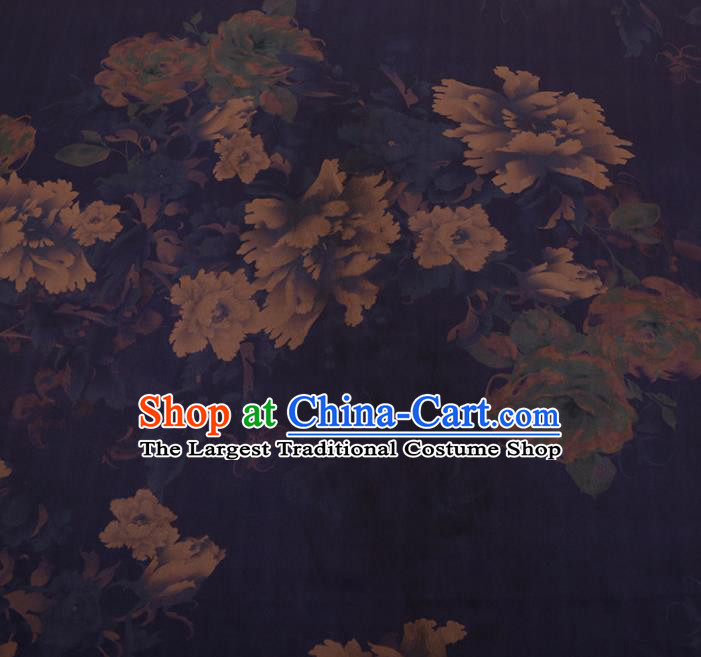 Chinese Traditional Cheongsam Purple Silk Fabric Palace Peony Pattern Jacquard Satin Plain Gambiered Guangdong Gauze