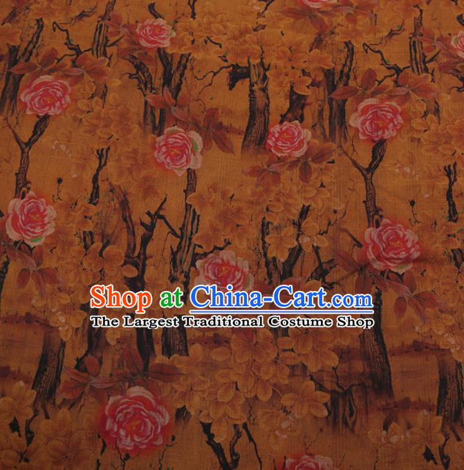 Chinese Traditional Drapery Silk Fabric Palace Peony Pattern Cheongsam Satin Plain Gambiered Guangdong Gauze