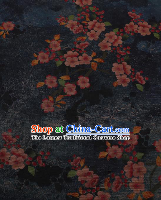 Chinese Traditional Drapery Navy Silk Fabric Palace Plum Blossom Pattern Cheongsam Satin Plain Gambiered Guangdong Gauze