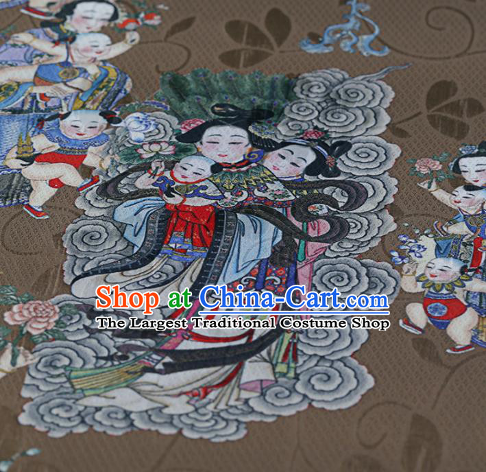 Chinese Classical Brown Silk Fabric Traditional Peri Pattern Satin Plain Cheongsam Drapery Gambiered Guangdong Gauze