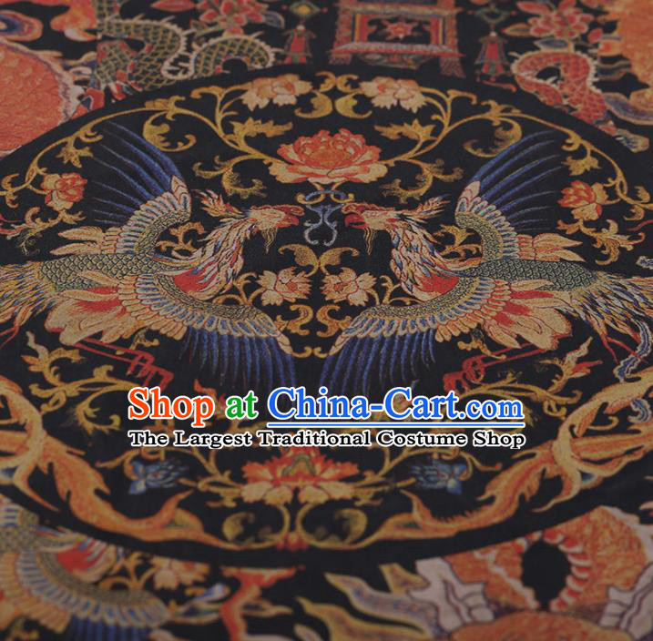 Chinese Traditional Silk Fabric Classical Phoenix Pattern Black Satin Plain Cheongsam Drapery Gambiered Guangdong Gauze