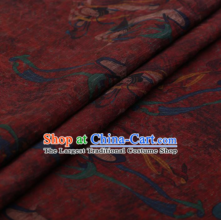 Chinese Traditional Silk Fabric Classical Fairy Pattern Red Satin Plain Cheongsam Drapery Gambiered Guangdong Gauze