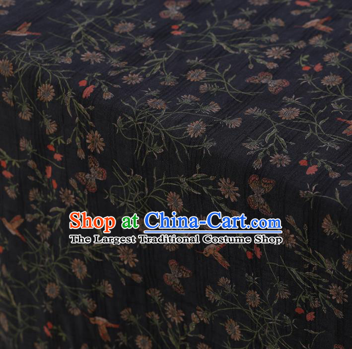 Chinese Classical Silk Fabric Traditional Pattern Black Satin Plain Cheongsam Drapery Gambiered Guangdong Gauze