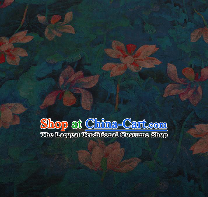 Chinese Traditional Silk Fabric Classical Lotus Pattern Green Satin Plain Cheongsam Drapery Gambiered Guangdong Gauze